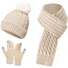 MUNSKT Set di cappelli da donna, cappello invernale, sciarpa e guanti da donna, foderati in pile, per touchscreen, sciarpa calda 3 in 1, beige., Taglia unica