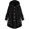 ZIXING Fashion Donna Cappotti in Pelliccia Ecologica Giacca con Cappuccio Felpa in Pile Irregolare Tinta Unita Cappotto Outwear Nero 3XL