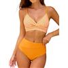 CUPSHE Bikini da donna a vita alta con scollo a V Twist Costume da bagno a due pezzi, Giallo brillante floreale, M