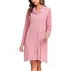 Vlazom Camicia da Notte Donna Invernale Camicie da Notte da Donna a Maniche Lunghe Aperta Davanti con Bottoni Scollo a V，Rosa，XL