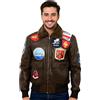 Infinity Leather Uomo Marrone Air Force A2 Bomber in pelle da volo con colletto in montone e toppe