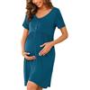Bresdk Camicia da Notte per Allattamento Donna con Bottoni Estiva Manica Corta Parto Ospedale Morbidi Eleganti Abiti Premaman, Blu Pavone, L