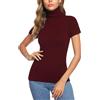 Totatuit Magliette Dolcevita Donna Maniche Corta Lupetto Elegante Maglia Collo Alto Shirt Top Basic Casual Morbida Elasticizzato Vino Rosso M