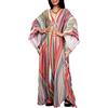 JFAN Copricostume Donna Mare Lungo Scollo a V Maxi Abito Lungo da Spiaggia Caftano Mare Copricostumi da Bagno per Donna(Strisce Arcobaleno,Taglia Unica)