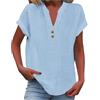 Generic Camicie estive da donna in lino 2026 alla moda colletto alla coreana mezza abbottonatura in mussola top da donna a maniche corte in garza primaverile tuniche in cotone con scollo a V Vcation tinta