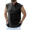 YAOBAOLE Camicia in Lino Uomo San Maniche Deguisement Medieval Vintage Lacci Tunica Viking Costume Pirata, Nero , XL