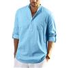 Enlision Camicia da Uomo Manica Lunga in Lino di Cotone con Bottoni Camicia con Collo in Piedi Cielo Blu Magliette Larghe Casual per Spiaggia Viaggi 5XL