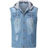 YOUTHUP Uomo Gilet Denim con cappuccio Vintage strappato Gilet Biker senza maniche Gilet Denim,2207 Blu,S