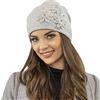 Vivisence Cappello Invernale da Donna Decorato con Tre Fiori Realizzato in Filato Caldo E Morbido Perfetta vestibilità E Protezione dal Freddo, Grigio Chiaro,Taglia Unica