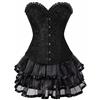 jutrisujo corsetto e gonna tutu bustino Osso d'acciaio pizzo gotico costumi elegante burlesque lingerie set Nero 5XL