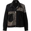 Suncadmious Giacca da Donna in Denim Patchwork Leopardato con Bottoni sul Davanti Giacca Corta Leggera Giacca Ampia Casual Giacca in Denim con Risvolto a Maniche Lunghe Oversize (Nero,L)