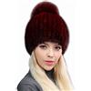 XUYUZUAU Cappelli Invernali da Donne Ragazze Vera Pelliccia di Visone Cappello Berretto in Maglia con Pompon Elastico Caldo
