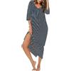 Uniexcosm Camicia Notte Lunga, Camicia da Notte Manica Corta Camicia Notte Donna Cotone Leggero Camicia Bottoni con Scollo a Vcon Tasca Adatto Casa e Casuale D-Blu Navy 3XL
