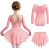 Arshiner Abbigliamento da Ballo per Ragazze Abiti da Ballo per Bambini Body da Balletto in Cotone Tinta Unita Gonna da Balletto Completo da Balletto con Gonna Tutu Rosa Scuro 9-10 Anni