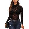 Avidlove Body da Donna a Maniche Sexy Lingerie Bodysuit Lunghe Collo a lupetto Pizzo Bodys Trasparente Stampa zebrata