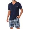 Bresdk Pigiama Corto Estivo Uomo Cotone Maglietta a Maniche Corte e Pantaloncini 2 Pezzi Pigiami con Scollo a V, Blu Scuro, 3XL