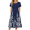 MOLERANI Abito da Donna Elegante Abito Casual con Maniche Corte a Petalo e Scollo Rotondo Abito Midi Casual da Donna Abito da Spiaggia per Le Vacanze con Tasche Blu Navy Bianco Fiori di ciliegio XL