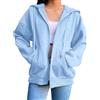Generic Felpe da donna a maniche lunghe con zip con cappuccio leggere casual a maniche lunghe con tasche cappotti con cappuccio larghi abiti, Azzurro-B, XXL