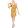 AIEOE Abito Ballo Latino Bambina Frange Salsa Samba Rumba Tango Jazz Carnevale Performance Costume da Competizione 12-13 Anni Oro