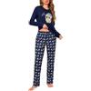 Demegimi Pigiama Donna Cotone Invernale Due Pezzi Manica Lunga con Stampa Gufo Collo Rotondo Morbido e Caldo Loungewear per Casa e Notte