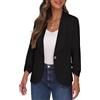 PrinStory Blazer Per Le Donne Colletto Risvolto 3/4 Maniche Increspate Giacca Abito Cardigan Un Bottone Blazer Ritagliato Ufficio Abbigliamento Casual, Blazer nero., 42