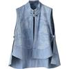 Generico Gilet di Jeans Casual da Donna Stile Vintage Cinese con Fibbia Camicie di Jeans Oversize Senza Maniche, Outfit Estivi alla Moda (Blu,M)