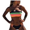 Generico Costume Donna Mare Costumi da Bagno 2 Pezzi Celeste Strisce Una Spalla Push Up Due Pezzi Brasiliana Bikini Swimwear Estivo Bikini Donna Copricostume Donna Mare Nero Lungo