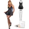 comeondear Completo Abito Sexy Donna Pelle PU Taglia Grande con Calze a Rete Senza Maniche Hot Lingerie da Donna Babydol Scollo V Mini Abiti Senza Schienale Intimo Clubwear 2-Nero+Calze+Box XL