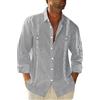 FENXIXIONE Mens Maniche Corte Guayabera Camicie Button Down Cubano Casual Camicie Messicane Estate Spiaggia Matrimonio Lino Top (Grigio,5XL)