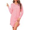 Crewhpo Camicia da Notte Donna Cotone Camicie Notte a Maniche Lunghe Comodo Vestaglia Ospedale Scollo a V Pigiama Aperta Davanti con Bottoni Rosa XXL