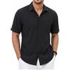 Enlision Camicia Nero Uomo Maniche Corte Casual Estiva con Bottoni Nascosti Taglio Camicie Regular Fit Bottoni Shirts XXL