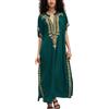 YouKD Caftano floreale ricamato Boho Beach Dress Bikini Coverups Accappatoi lunghi per le donne, a verde, Taglia unica