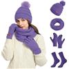 Fulidngzg Sciarpa e Cappello Donna Invernale Guanti a Touch Screen e Calzini Invernali Set Coordinati Termici 4 Pezzi in Maglia Completo Sci Comodo per Neve Trekking Lavoro,Viola