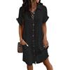 CheChury Vestito Estivo da Donna Mussola Lunghezza al Ginocchio Casual da Spiaggia Leggero Corte Donna Abito Lino Casual Scollo a V al Ginocchiocon Bottoni con Tasche Piscina Mare Vacanza