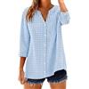Generic Camicie da donna in cotone con maniche a 3/4 button down per donna 2026 a quadretti a quadretti a righe top con scollo a V camicetta casual allentata estiva a quadri t-shirt