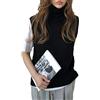 Vsadsau Maglione da donna 100% cashmere, lavorato a maglia, senza maniche, dolcevita tinta unita, maglione, Nero , M