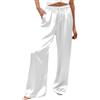 Generic Pantaloni da donna in raso a gamba larga, a vita alta, setosi, pantaloni a palazzo, estivi, leggeri, traspiranti, casual, vestibilità ampia, vita elasticizzata, pantaloni da pigiama con tasche, bianco