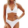 Generico Costume Donna Due Pezzi Scollo a V Tinte Unite - Costume Donna Bikini Caratteristico Classic, Beachwear Women Moda Semplice Sportiva Surf Mare Bianco XL