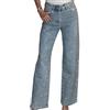 Unybwonn Jeans a Gamba Dritta con Strass a Vita Alta Perla boyfried Jeans in Denim Luccicanti Glitter, Blu, L