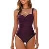 WIN.MAX Costume Intero Donna, Costume Intero con Controllo della Pancia, Costume da Bagno Taglie Forti per Donna Monokini Push-up Vintage, per Coppe da C a DD (Deep Plum, EU36)