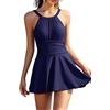 SHEKINI Costume da bagno intero da donna, con scollo rotondo, increspato, controllo della pancia, a vita alta, con slip, Blu, XS