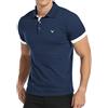 KUYIGO Uomo Polo Manica Corta Slim Fit Classic Exquisite Embroidery Golf Tennis Cotton Shirt XXL Grigio Blu