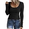 TrendiMax Maglie Donne Manica Lunga Scoop Girocollo Maglia Sexy Maglietta Elegante Jersey Basic T-Shirt Top Nero M