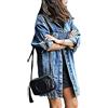 Tinbarry Giacca di Jeans da Donna Lunga Boyfriend Vintage Oversize Transizione Distrutto Cappotto Lungo Corto Ritagliato
