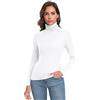 Qaffier Maglia da donna a maniche lunghe, casual, leggera, a collo alto, aderente, termica, a strati attivi