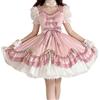 Vagbalena Vestito Estivo da Ragazza Lolita con Fiocco Rosa e Maniche a Sbuffo per Cocktail Party Laurea Kawaii Maniche Corte Volant Ritorno a casa Abiti da Teenager