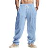 PADOLA Pantaloni Uomo Cotone Lino Cargo Spiaggia Tasca Multipla Vita Regolabile Coulisse Casual Chino Lungo Estivo per Mare e Viaggio(XXL,Azzurro Chiaro)