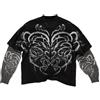 Juankrynord Maglietta da uomo con motivo rapper Y2K Fake Two Emo Grunge 2000 Vintage T-shirt a maniche lunghe Harajuku Street Motivo oversize Vintage Top (Nero Beige,M)