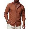 Ailisus - Camicia da uomo in lino e cotone, casual, a maniche lunghe, con bottoni, vestibilità normale, per le vacanze e il quotidiano, tinta unita, con taschino, Ruggine, XXL