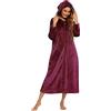 aromm Donna Camicia da Notte con Cappuccio Cerniera Manica Lunga Flanella Inverno Caldo Accappatoio Cardigan Borgogna con Tasche, L